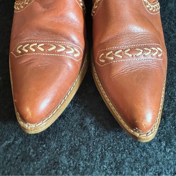 PALOMINO Sz 7B Western Style Stacked Heel Contrasting Stitch Pointy Toe Shooties - Picture 4 of 12